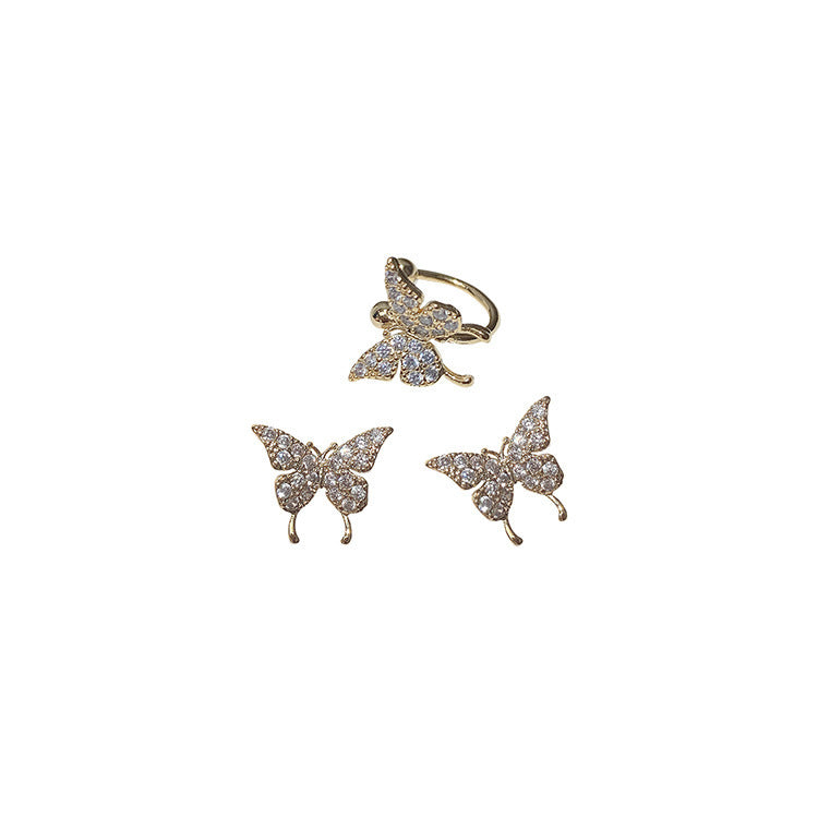 Three-piece Set Of Personalized Butterfly Rhinestone Bow Earrings-Jewearrings