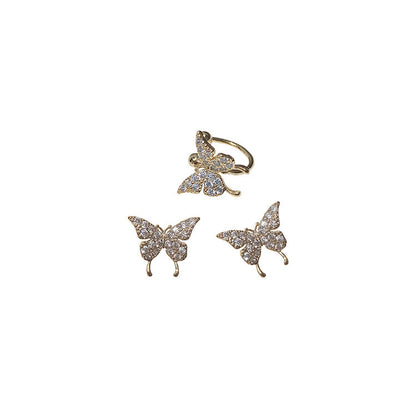 Three-piece Set Of Personalized Butterfly Rhinestone Bow Earrings-Jewearrings