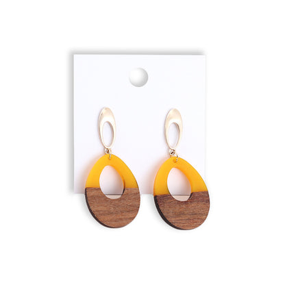 Wooden Patch Earrings Simple All Match Water Drop Stud Earrings For Women-Jewearrings