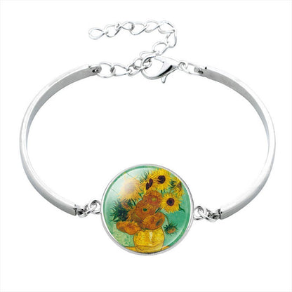 Sunflower Girl With Pearl Earrings World Famous Painting Bracelet-Jewearrings