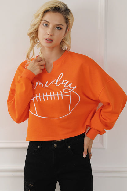 GAME DAY Ball Graphic Notched Sweatshirt-Jewearrings