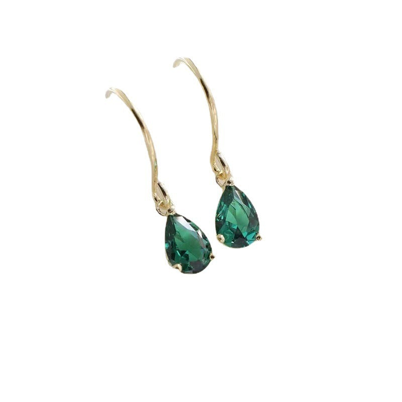 Emerald Water Drop Zircon Handmade Earrings-Jewearrings