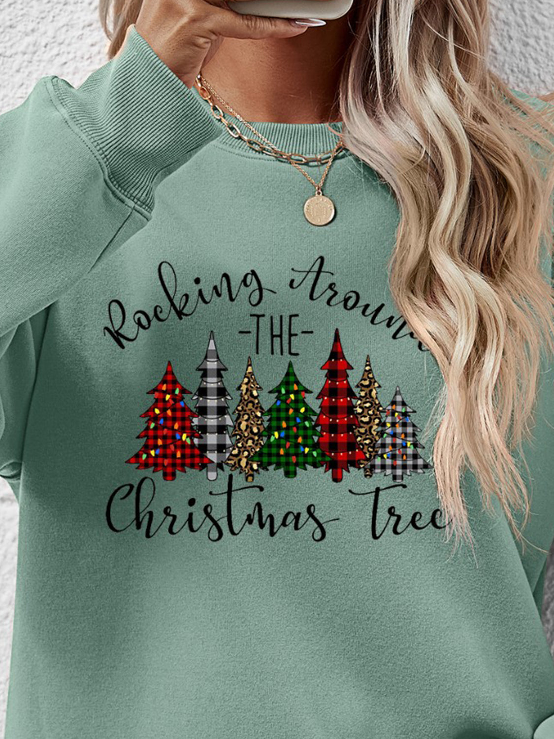 Christmas Tree Graphic Round Neck Sweatshirt-Jewearrings