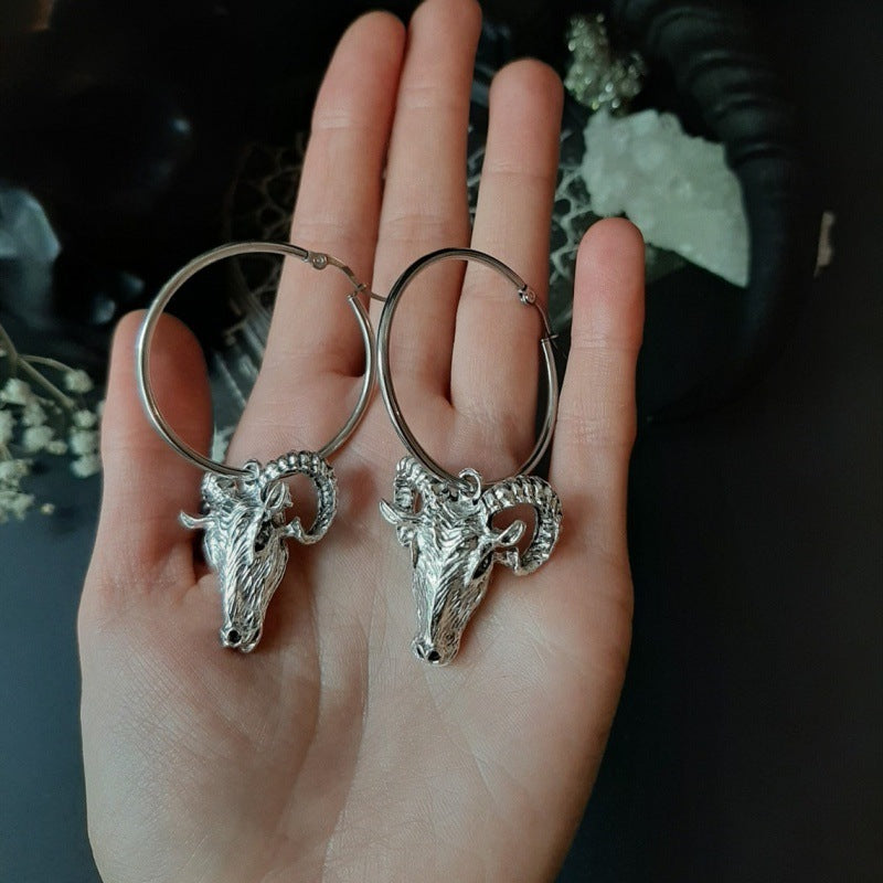 New Baphomet Style Goat Hoop Earrings-Jewearrings