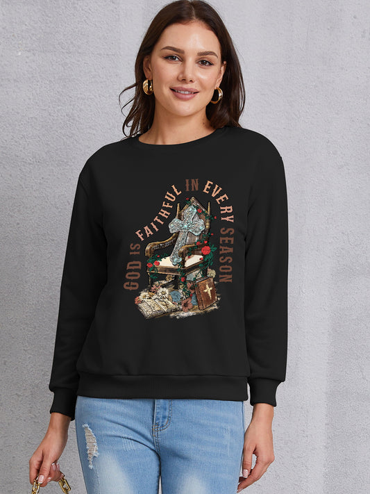 Graphic Round Neck Dropped Shoulder Sweatshirt-Jewearrings