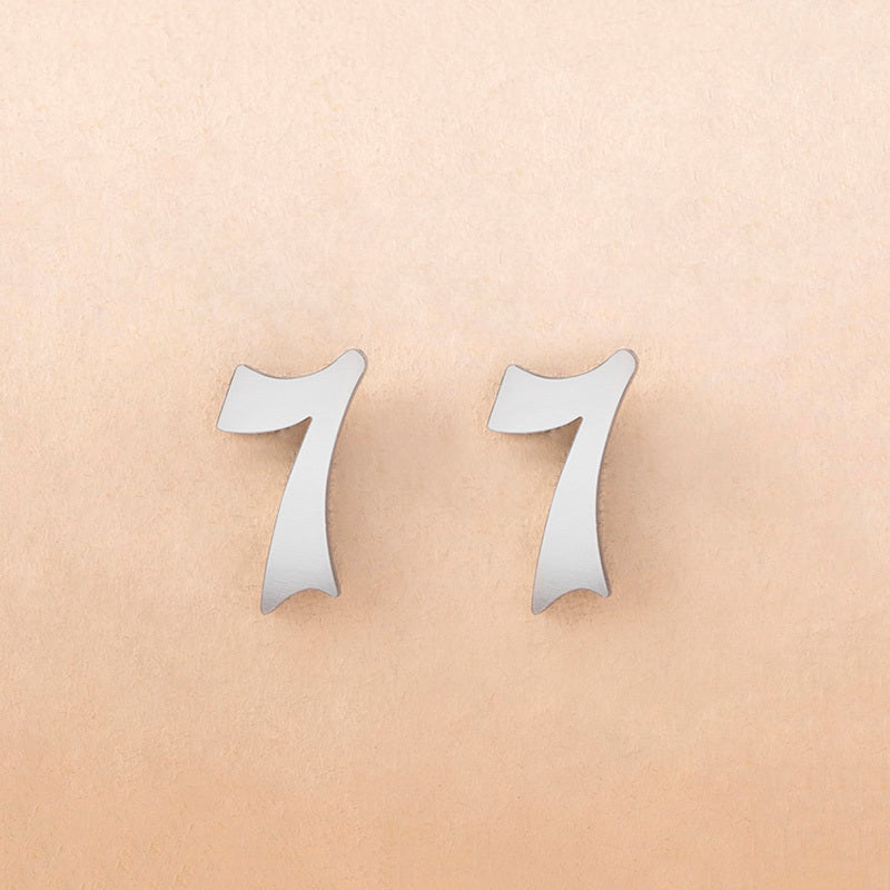 Silver Color Digital Number 7 Stainless Steel Stud Earrings-Jewearrings