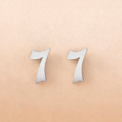 Silver Color Digital Number 7 Stainless Steel Stud Earrings-Jewearrings