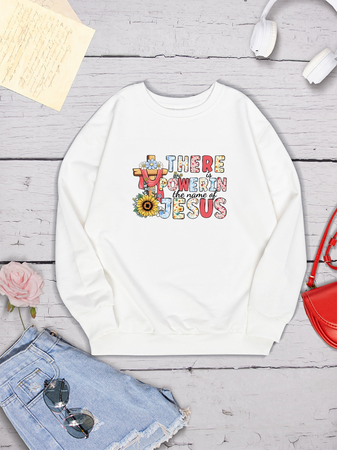 THERE IS POWER IN THE NAME OF JESUS Round Neck Sweatshirt-Jewearrings