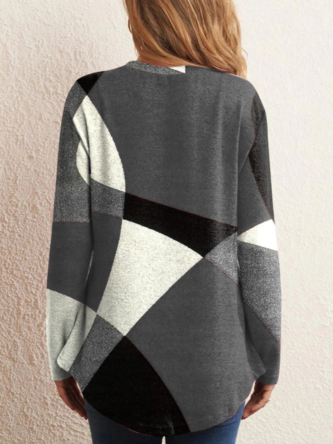 Geometric Round Neck Long Sleeve T-Shirt-Jewearrings