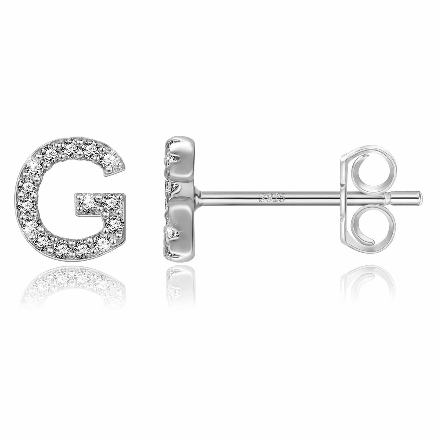 Simple Rhinestone Silver Needle English Alphabet Letter Earrings-Jewearrings