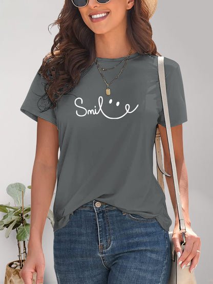 SMILE Round Neck Short Sleeve T-Shirt-Jewearrings