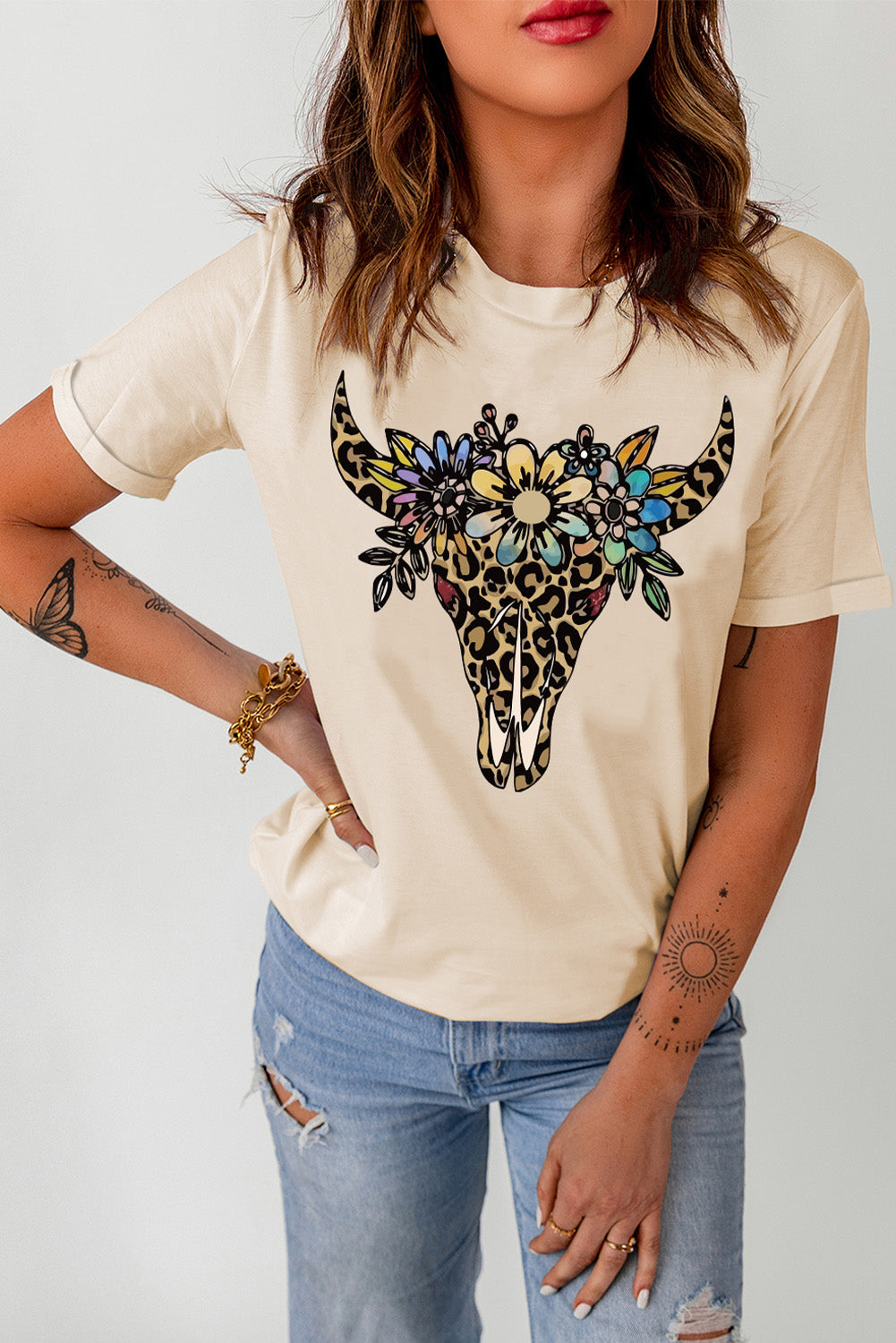 Graphic Cuffed Short Sleeve Crewneck Tee-Jewearrings