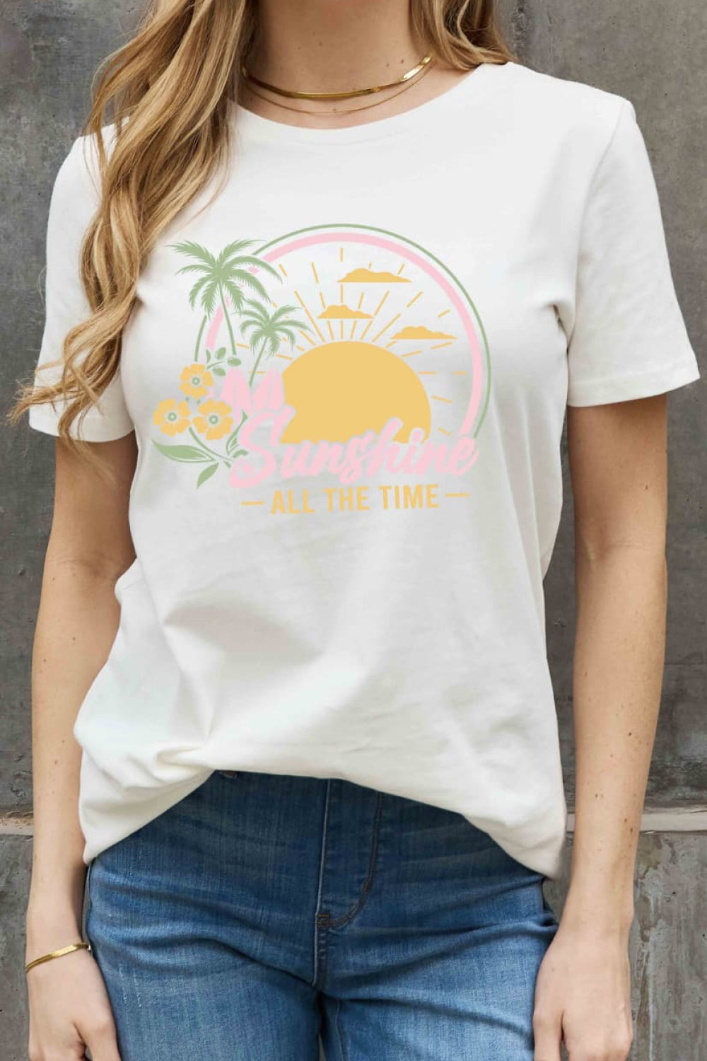 Simply Love Full Size SUNSHINE ALL THE TIME Graphic Cotton Tee-Jewearrings