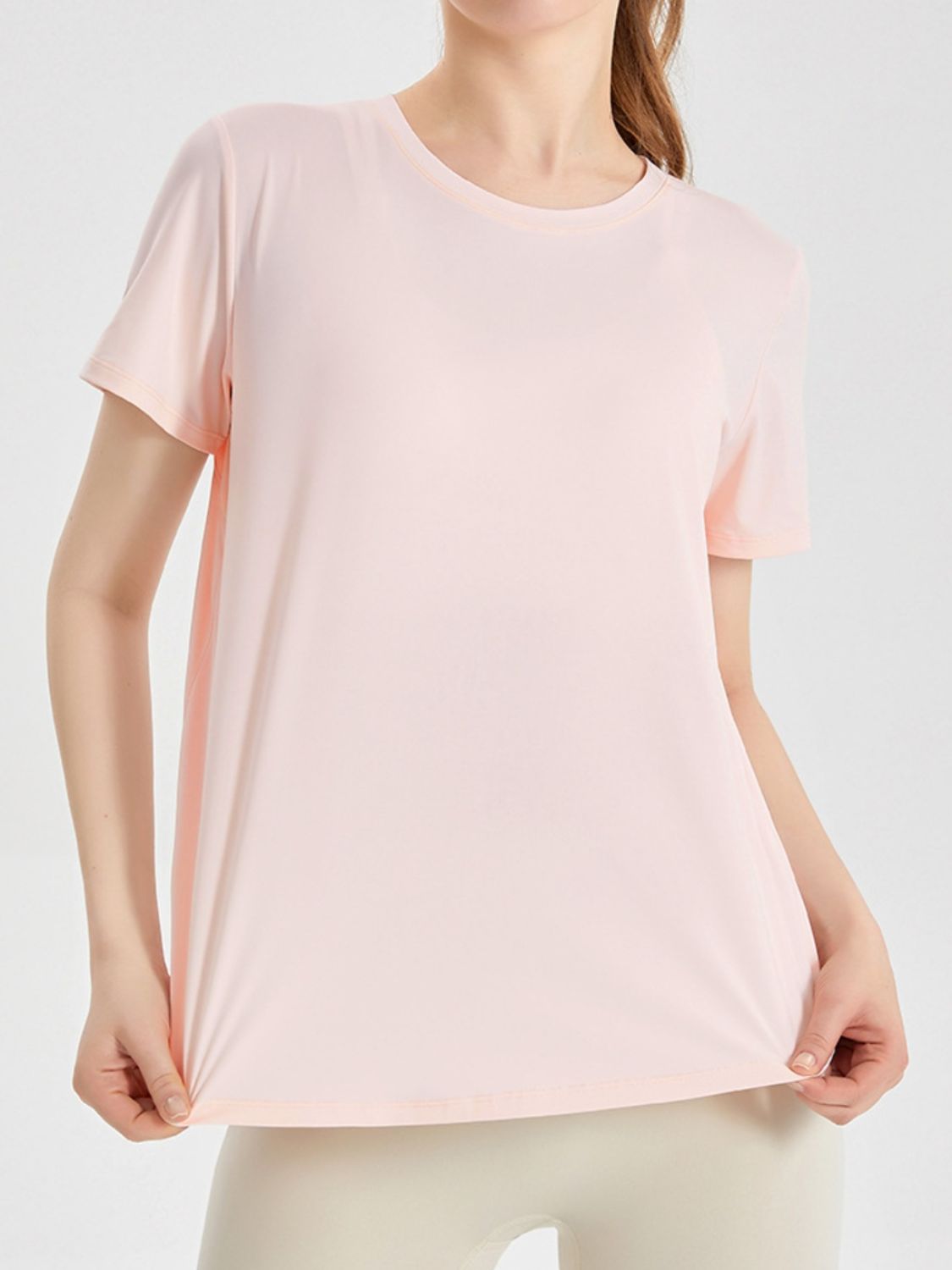 Slit Round Neck Short Sleeve Active T-Shirt-Jewearrings