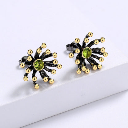 Women's Black Gold Two-tone Flower Heart Earrings-Jewearrings