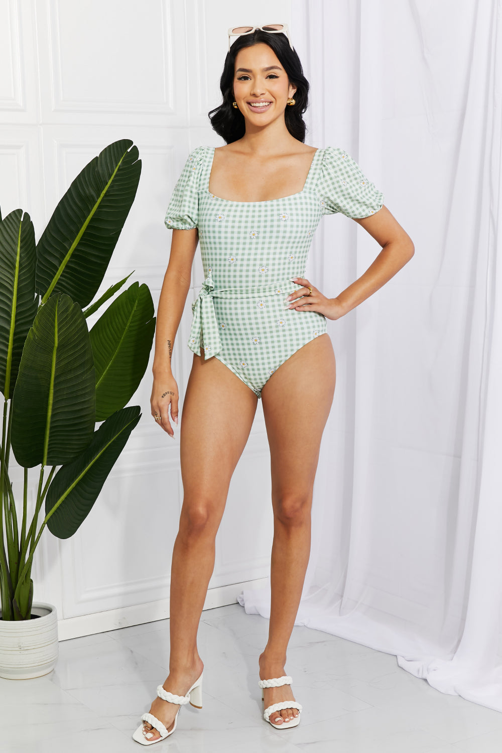 Marina West Swim Salty Air Puff Sleeve One-Piece in Sage-Jewearrings