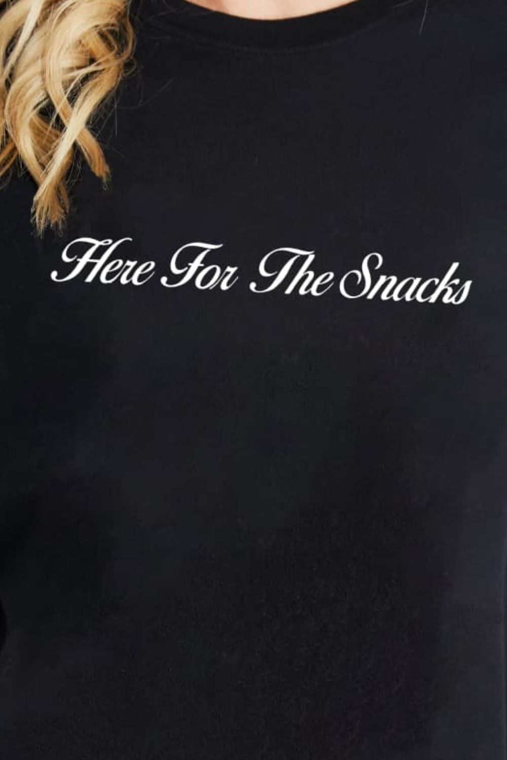 Simply Love Full Size HERE FOR THE SNACKS Graphic Cotton T-Shirt-Jewearrings