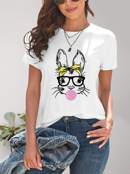 Rabbit Graphic Round Neck Short Sleeve T-Shirt-Jewearrings