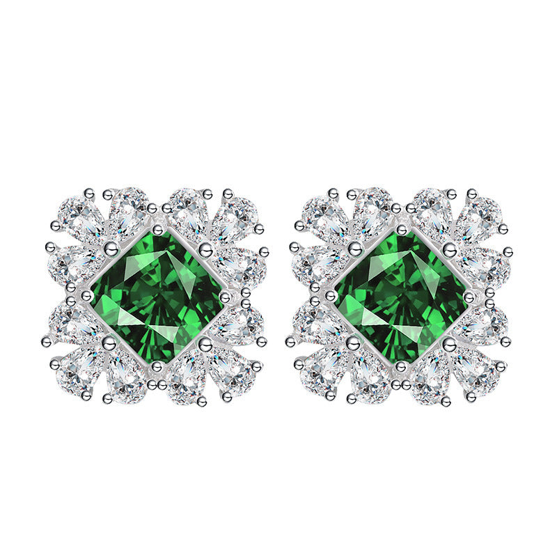 Emerald Stud Earrings Female Temperament Advanced-Jewearrings