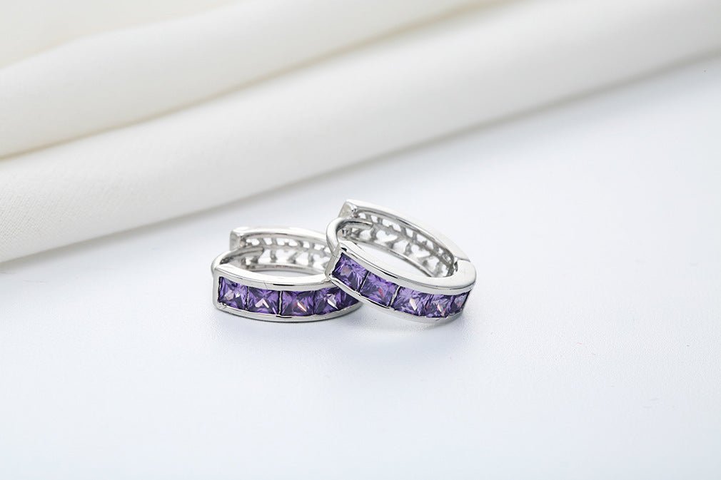 Personality Gold Inlaid With Purple Diamonds Women's Earrings-Jewearrings