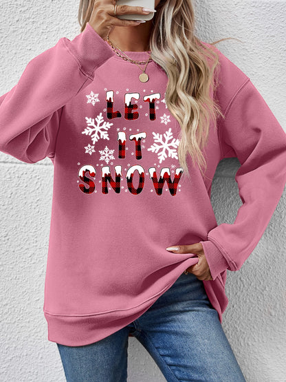 LET IT SNOW Round Neck Long Sleeve Sweatshirt-Jewearrings