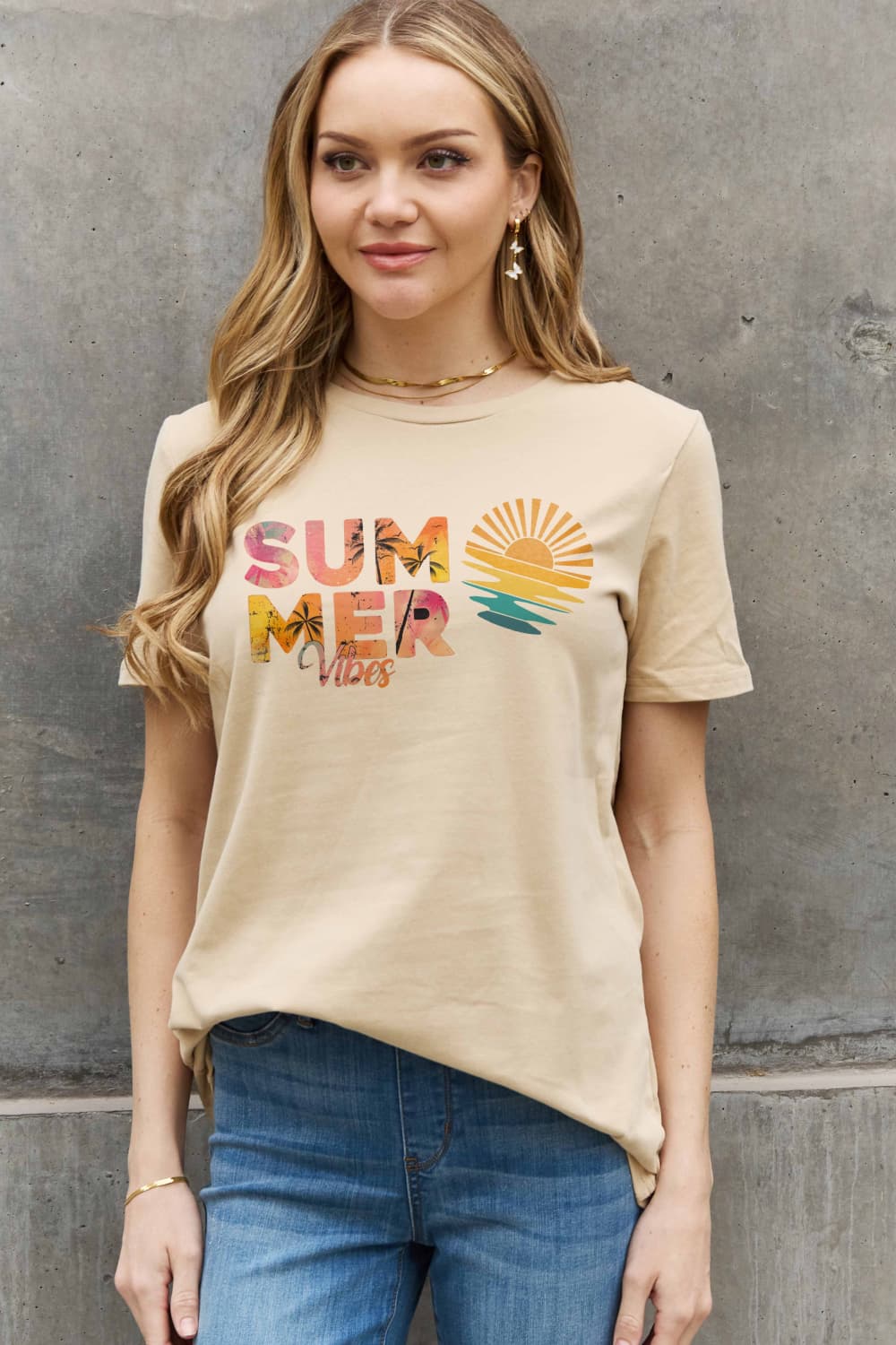 Simply Love Full Size SUMMER VIBES Graphic Cotton Tee-Jewearrings