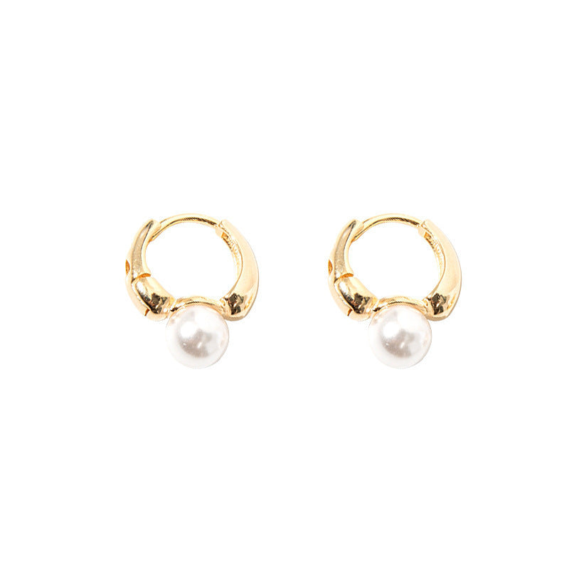 Simple C Shape Stud Earrings For Women Exquisite Pearl Round Crystal Jewelry-Jewearrings