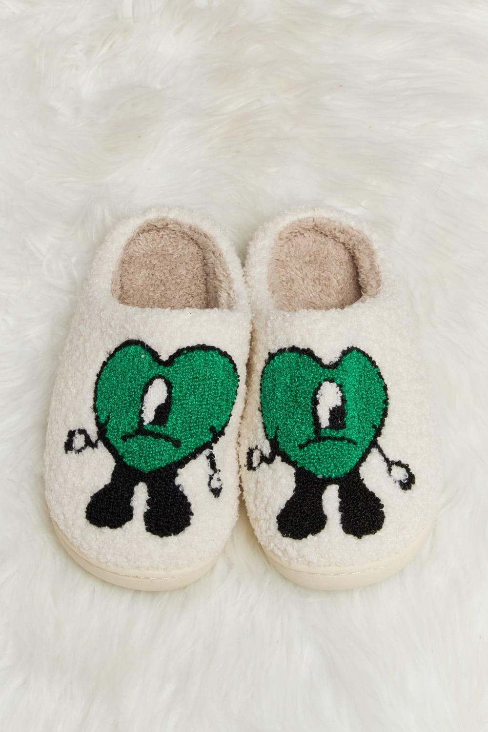 Melody Love Heart Print Plush Slippers-Jewearrings