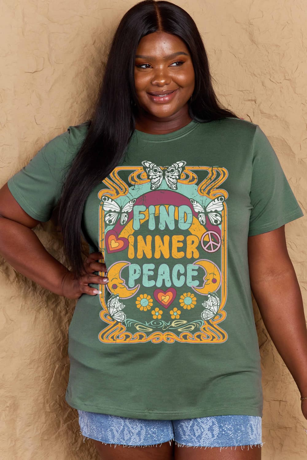 Simply Love Full Size FIND INNER PEACE Graphic Cotton T-Shirt-Jewearrings