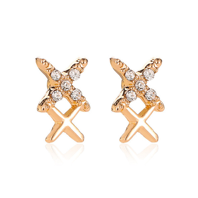 Double X Letter Ladies Earrings Fashion Wild Cross Earrings Diamond Character Earrings-Jewearrings