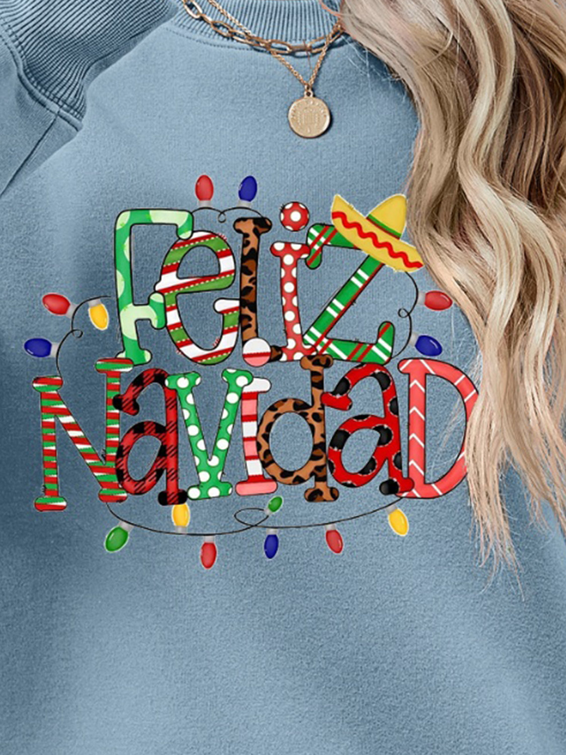 FELIZ NAVIDAD Round Neck Drop Shoulder Sweatshirt-Jewearrings