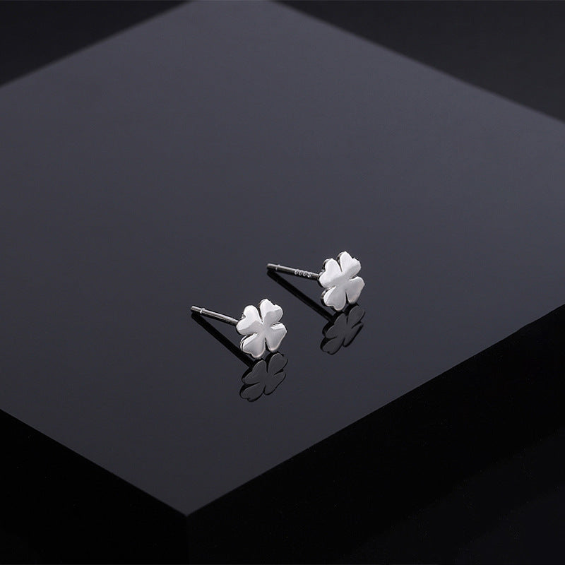 S999 Sterling Silver Four-leaf Clover Earrings Women's Niche Design-Jewearrings