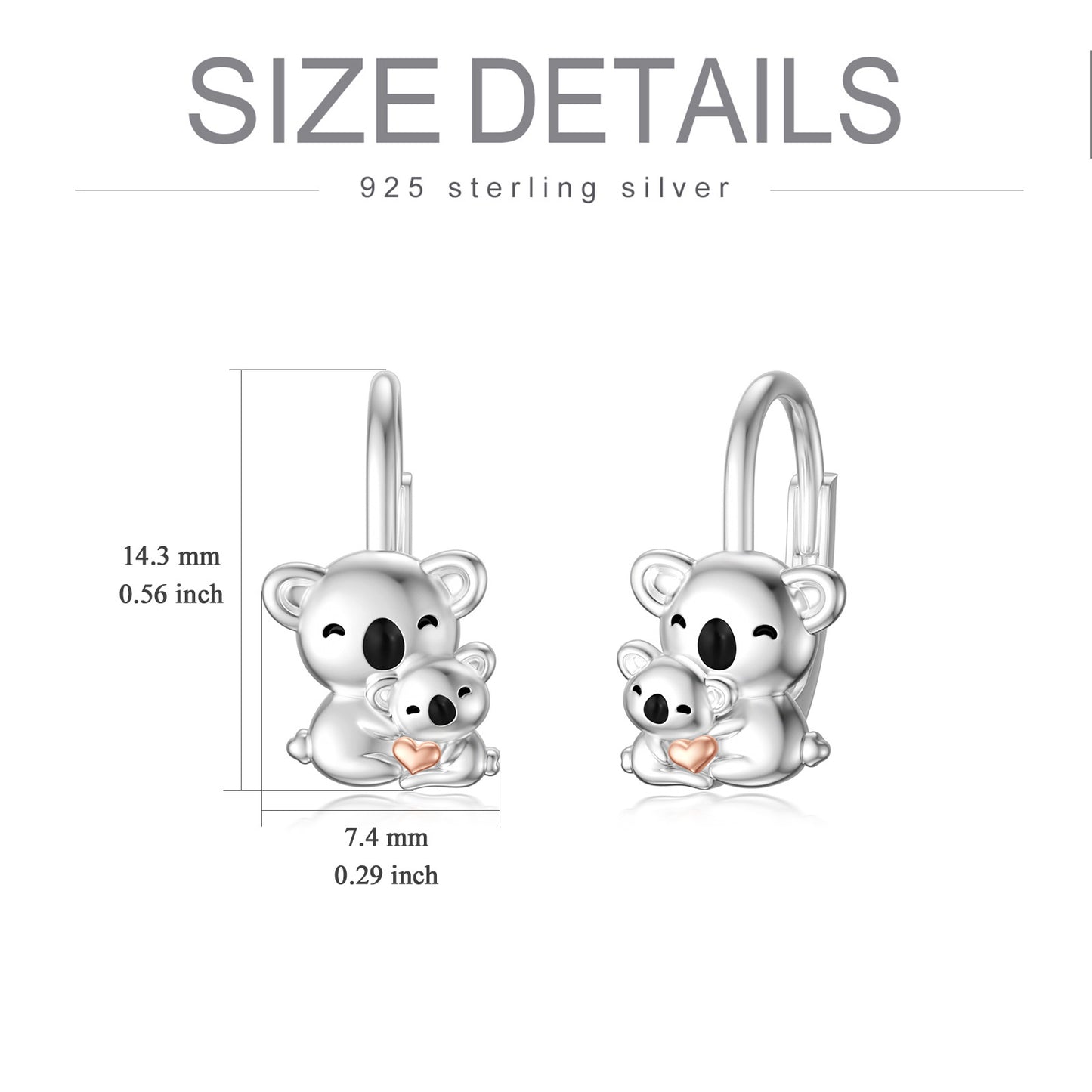 Koala Earrings for Girls Women Cute Mother Daughter Koalas Stud Earrings Sterling Silver Drop Dangle Jewelry-Jewearrings