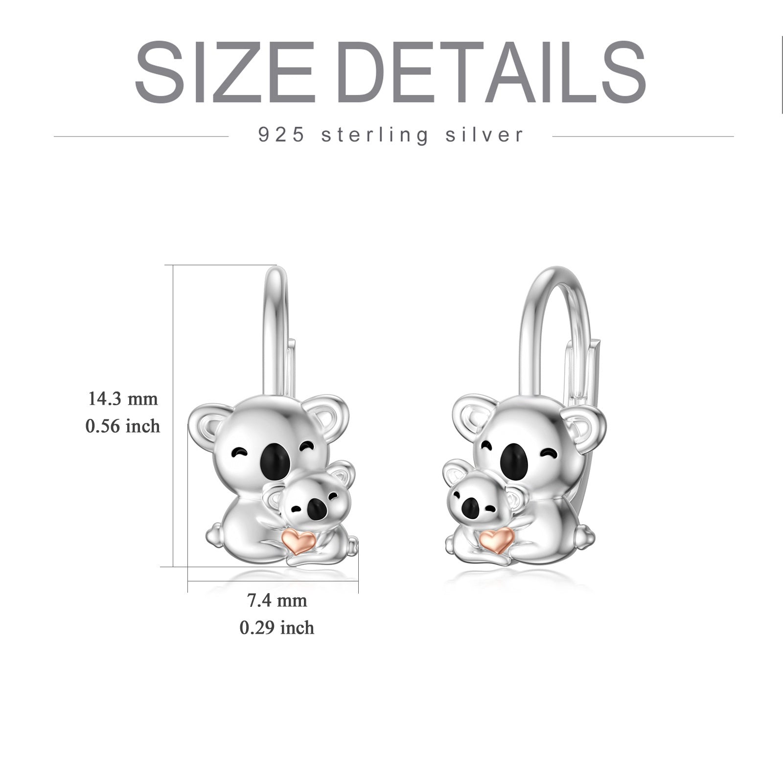 Koala Earrings for Girls Women Cute Mother Daughter Koalas Stud Earrings Sterling Silver Drop Dangle Jewelry-Jewearrings