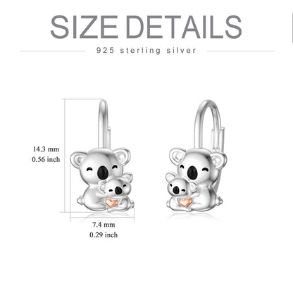 Koala Earrings for Girls Women Cute Mother Daughter Koalas Stud Earrings Sterling Silver Drop Dangle Jewelry-Jewearrings