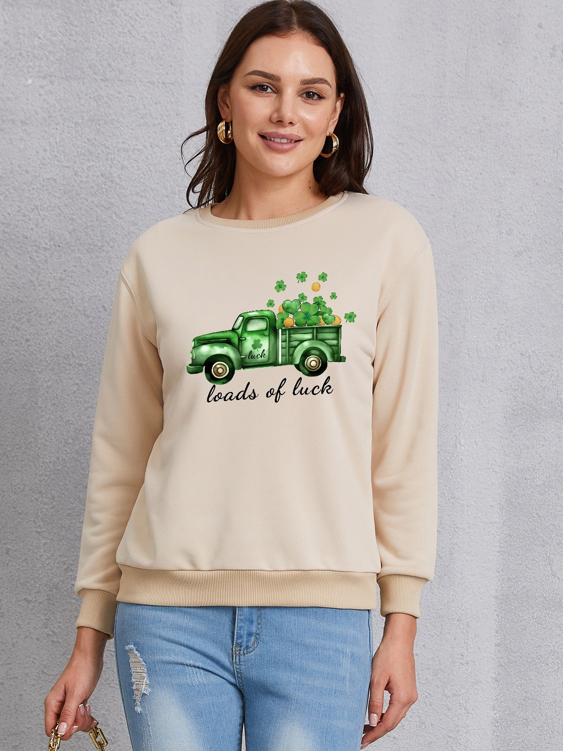 LOADS OF LUCK Round Neck Sweatshirt-Jewearrings