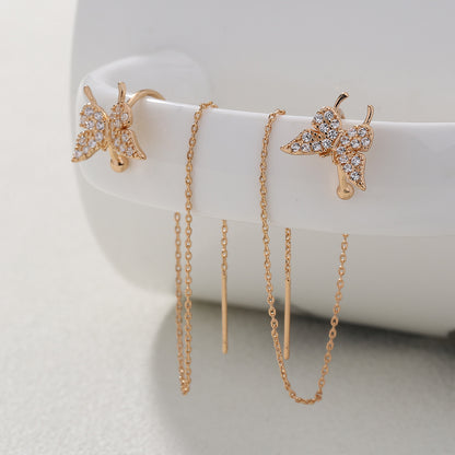 Cross Border Jewelry Wholesale Niche Design Copper Micro Inlaid Zircon Butterfly Ear Bone Clip Long Tassel Ear Line Fashion Versatile Earrings-Jewearrings