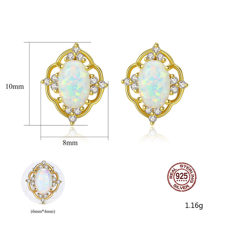 Fashion Korean Style 925 Silver Opal Earrings-Jewearrings