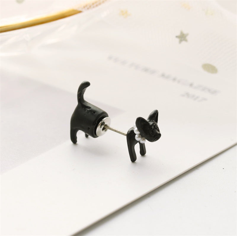 Korean Jewelry Harajuku Three-dimensional Pearl Animal Earrings Cat Men And Women Piercing Ear Stud-Jewearrings