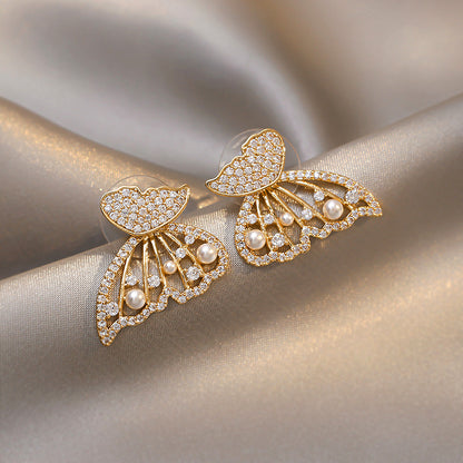 Personality Butterfly Pearl Earrings High Sense Of Light Luxury Summer Earrings Women-Jewearrings