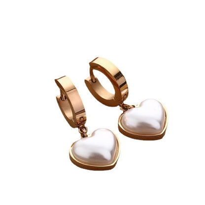 Korean Style Heart Pearl Earrings-Jewearrings