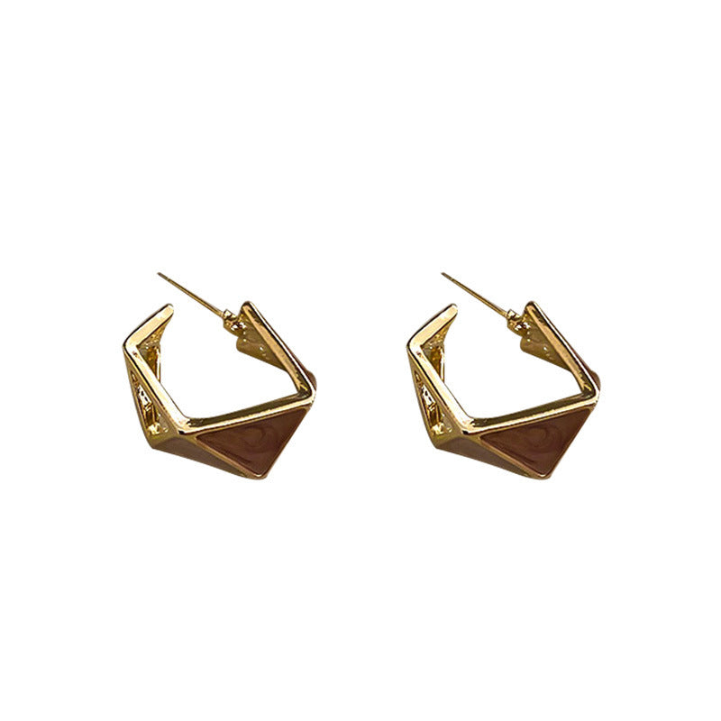 Silver Needle Oil Drop Stitching Contrast Stereo Retro Stud Earrings-Jewearrings