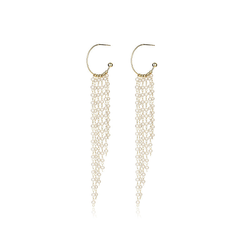 Women's Fashion Tassel Pearl Earrings-Jewearrings