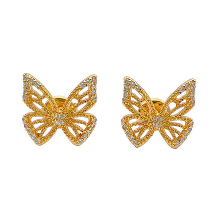 Micro Set Zircon Sterling Silver Butterfly Stud Earrings-Jewearrings