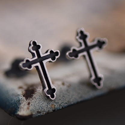 S925 Sterling Silver Cross Stud Earrings-Jewearrings