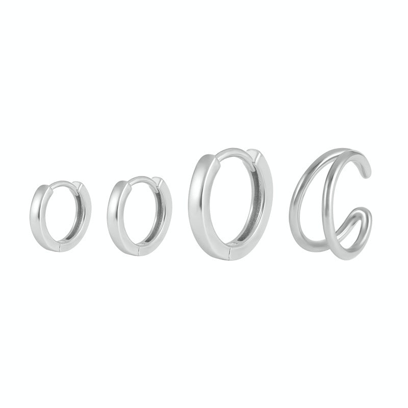 S925 Silver Fashion Simple Glossy Earrings 4-piece Set-Jewearrings