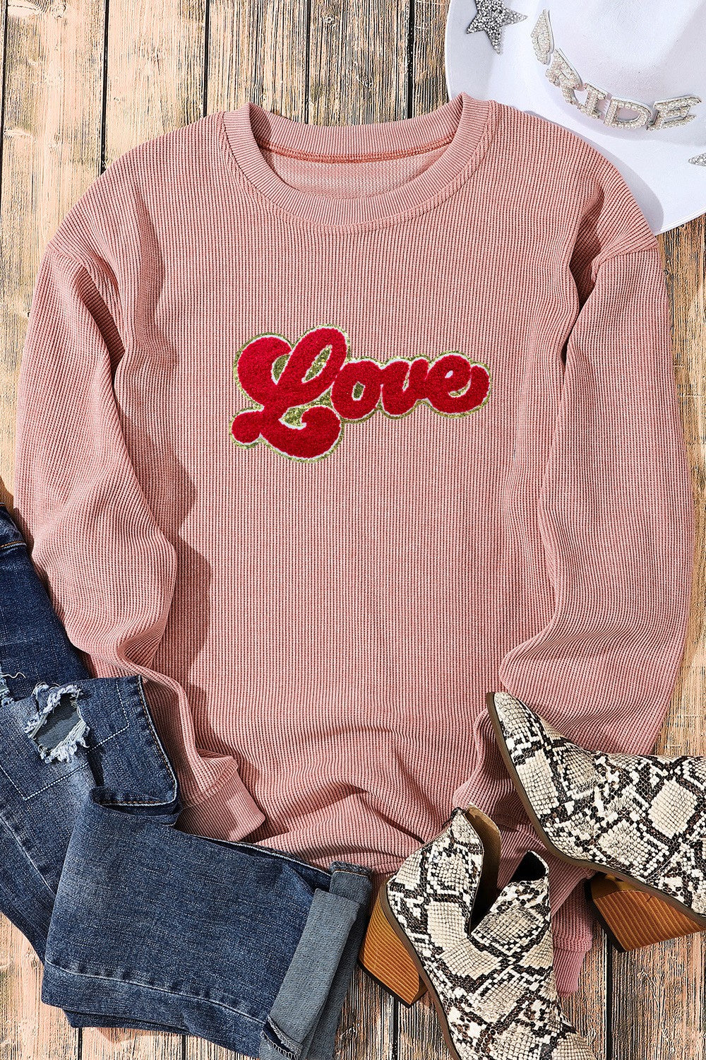 LOVE Round Neck Dropped Shoulder Sweatshirt-Jewearrings