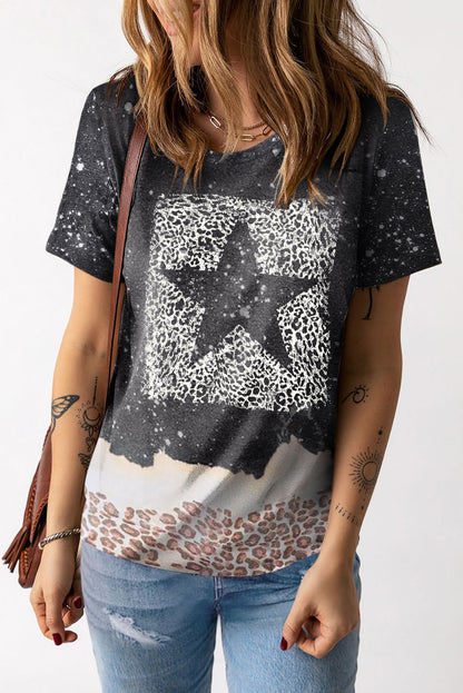 Mixed Print Round Neck Short Sleeve T-Shirt-Jewearrings