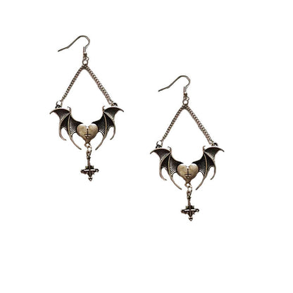 New European And American Heart Cross Wings Alloy Earrings-Jewearrings