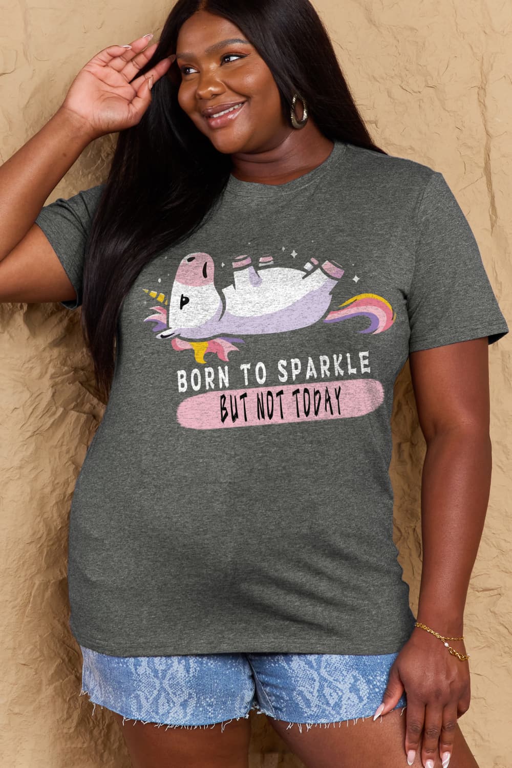 Simply Love Full Size BORN TO SPARKLE BUT NOT TODAY Graphic Cotton Tee-Jewearrings